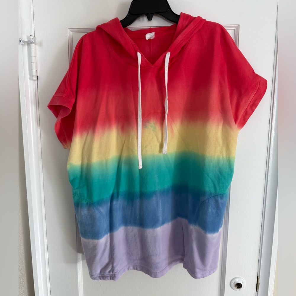 Livi Active Plus Size 18/20 Rainbow Tie-Dye Short Sleeve Hoodie